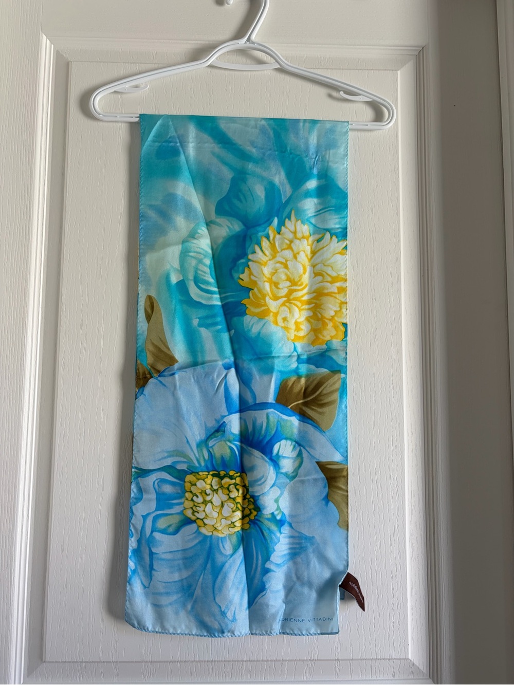 Vintage 100% Silk Blue Floral Scarf with Yellow Accents